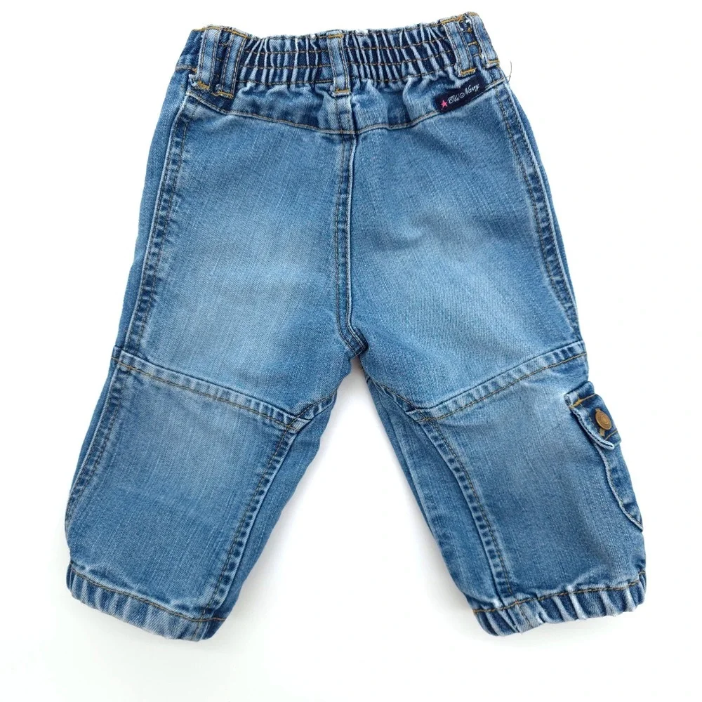 Old Navy Toddler‎ Girls Floral Cargo Jeans Vintage 2004 Blue Denim 6-12 Months